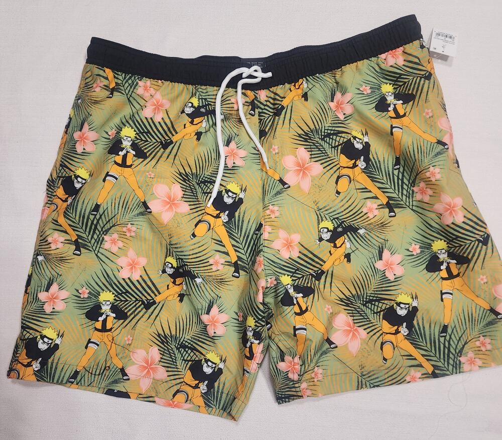 Naruto Men's XL Elastic Waist Swim Trunks